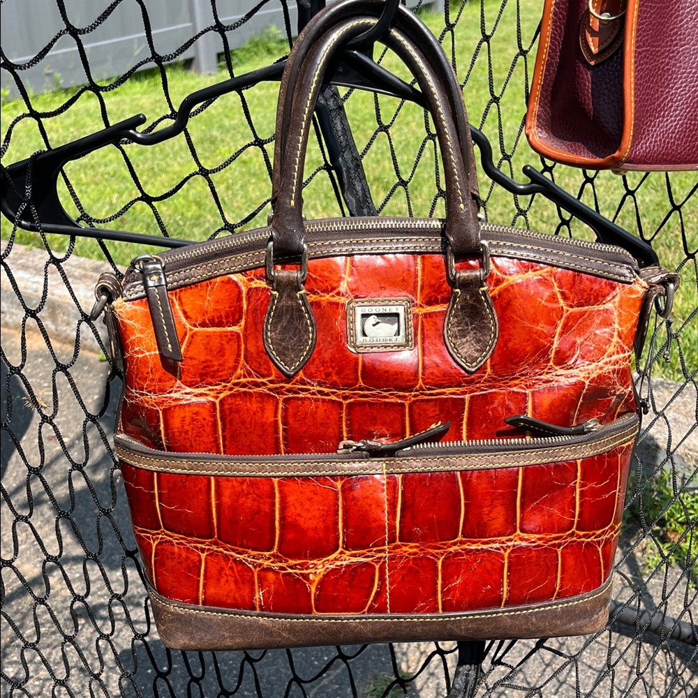Dooney & Bourke Red and Brown Croc-Embossed Shoulder Bag